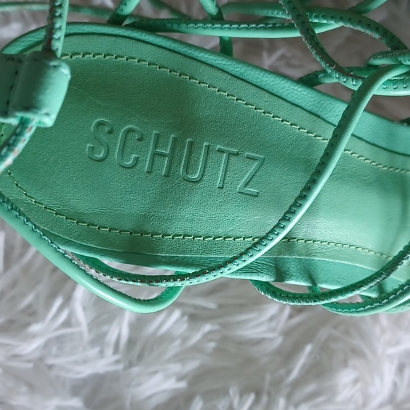 SCHUTZ Heyde Nappa Leather Heeled Strappy Lace Up Sandal Mint Green NEW Size 9.5 - Picture 8 of 10